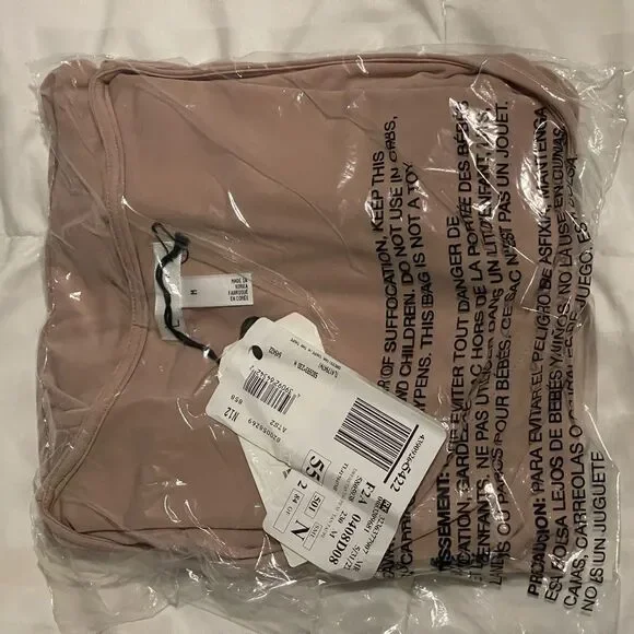 Leith V-Neck Shirred Rib Tan Taupe ultra Soft Body-con Dress Size : M NWT - Picture 6 of 8